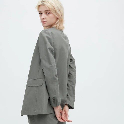 Uniqlo Linen Blend Jacket in Olive