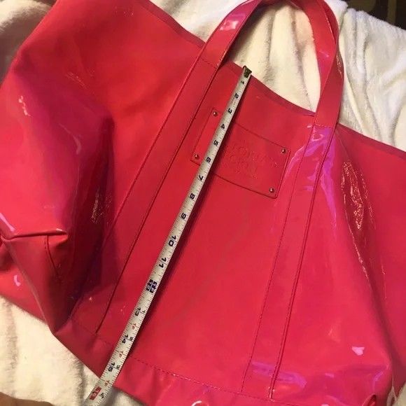 Victoria's Secret Large Shiny Black & Pink Patent Vinyl Tote Bag