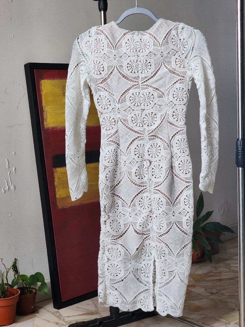 White lace midi deals dress long sleeve
