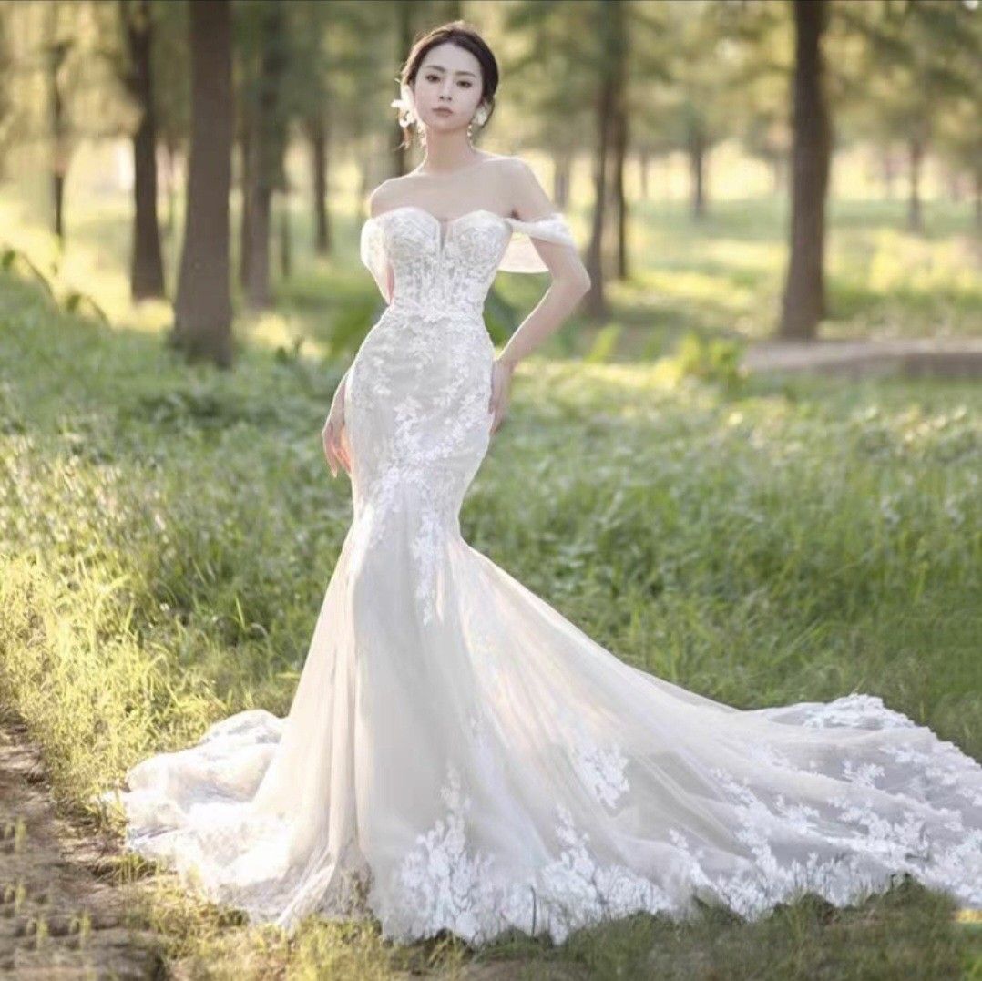 White Wedding Gown Off Shoulder Women s Fashion Dresses Sets