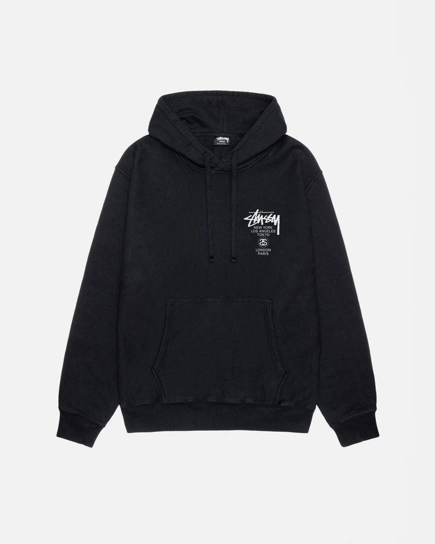 XL Stussy World Tour Hoodie black Women s Fashion Coats Jackets and Outerwear on Carousell