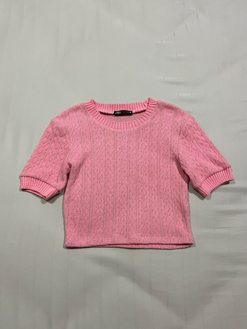 Zara Pink Knitted Crop Top, Women's Fashion, Tops, Other Tops on Carousell