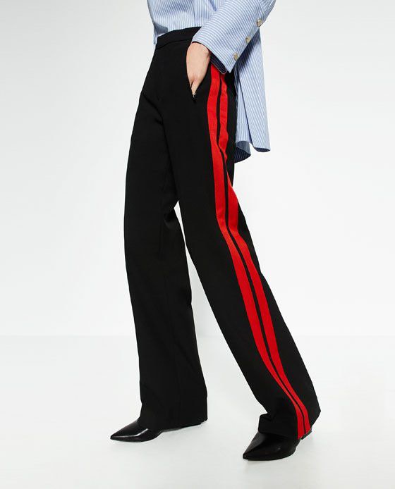 Zara red striped trousers cheap