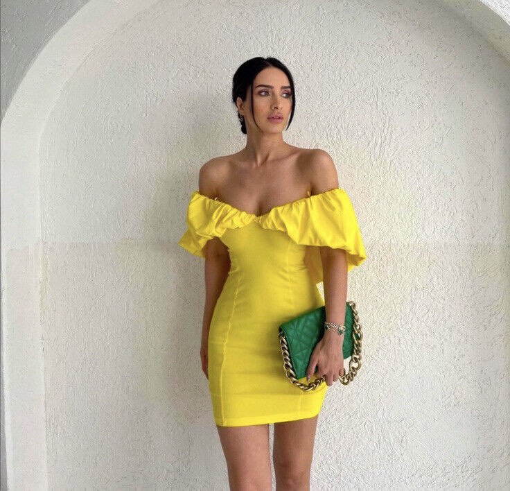 Zara yellow off shoulder outlet dress