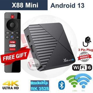 4K Android 13 Box Android Tv X88 Mini Rockchip RK3528 4G 64G LAN WIFI 2.4G/5G/6G and Bluetooth