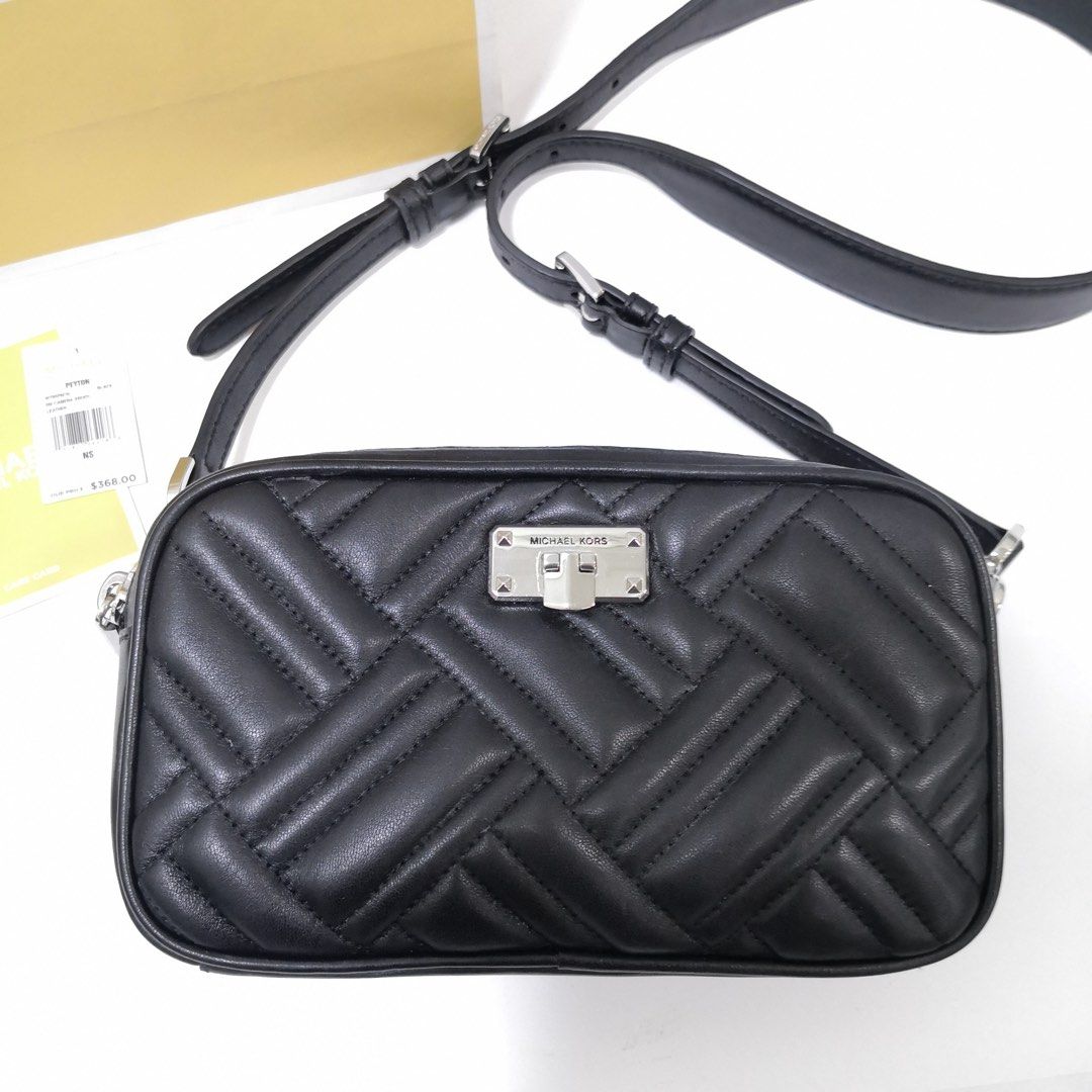 Authentic Michael Kors black quilted peyton camera leather bag