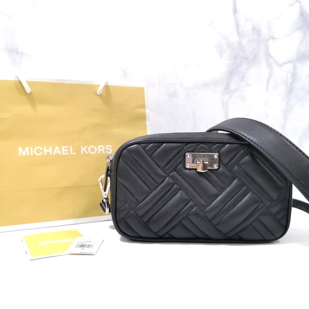Authentic Michael Kors black quilted peyton camera leather bag Women s Fashion Bags Wallets Cross body Bags on Carousell