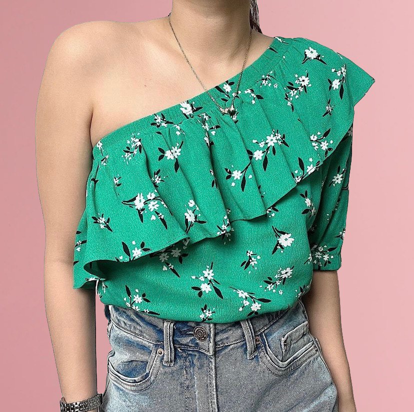 Asymmetrical Green Floral Top, Women's Fashion, Tops, Others Tops on