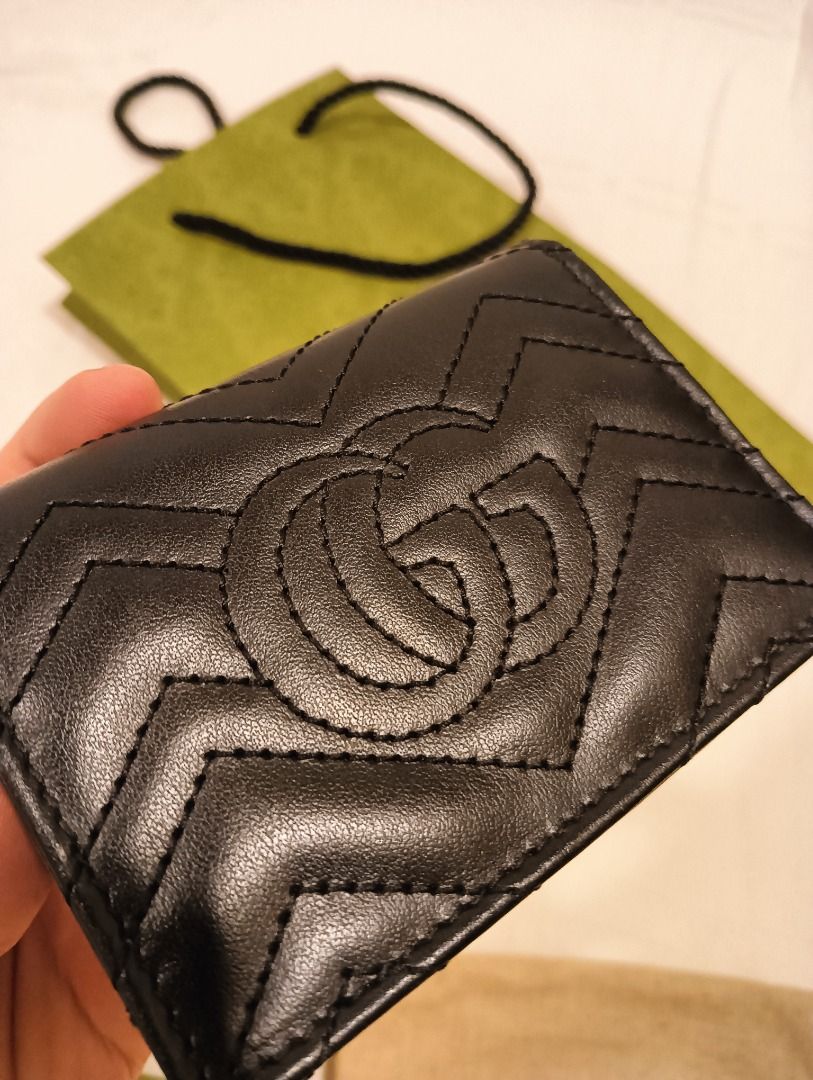 Gucci Marmont Leather card case wallet in Black Grained Leather, Luxury,  Bags & Wallets on Carousell