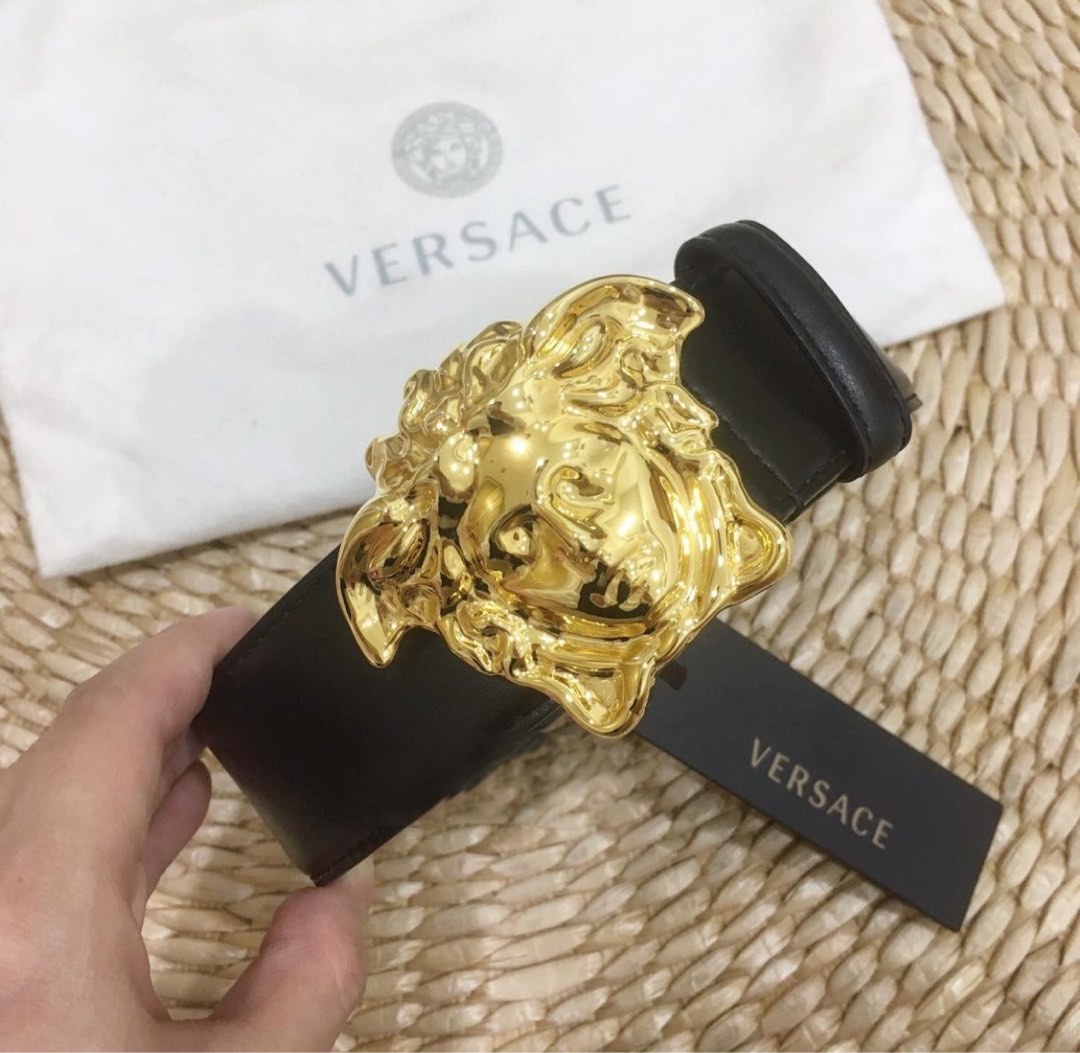 Versace Red Leather Belt Gold Medusa Buckle size 85 / 34 Unisex