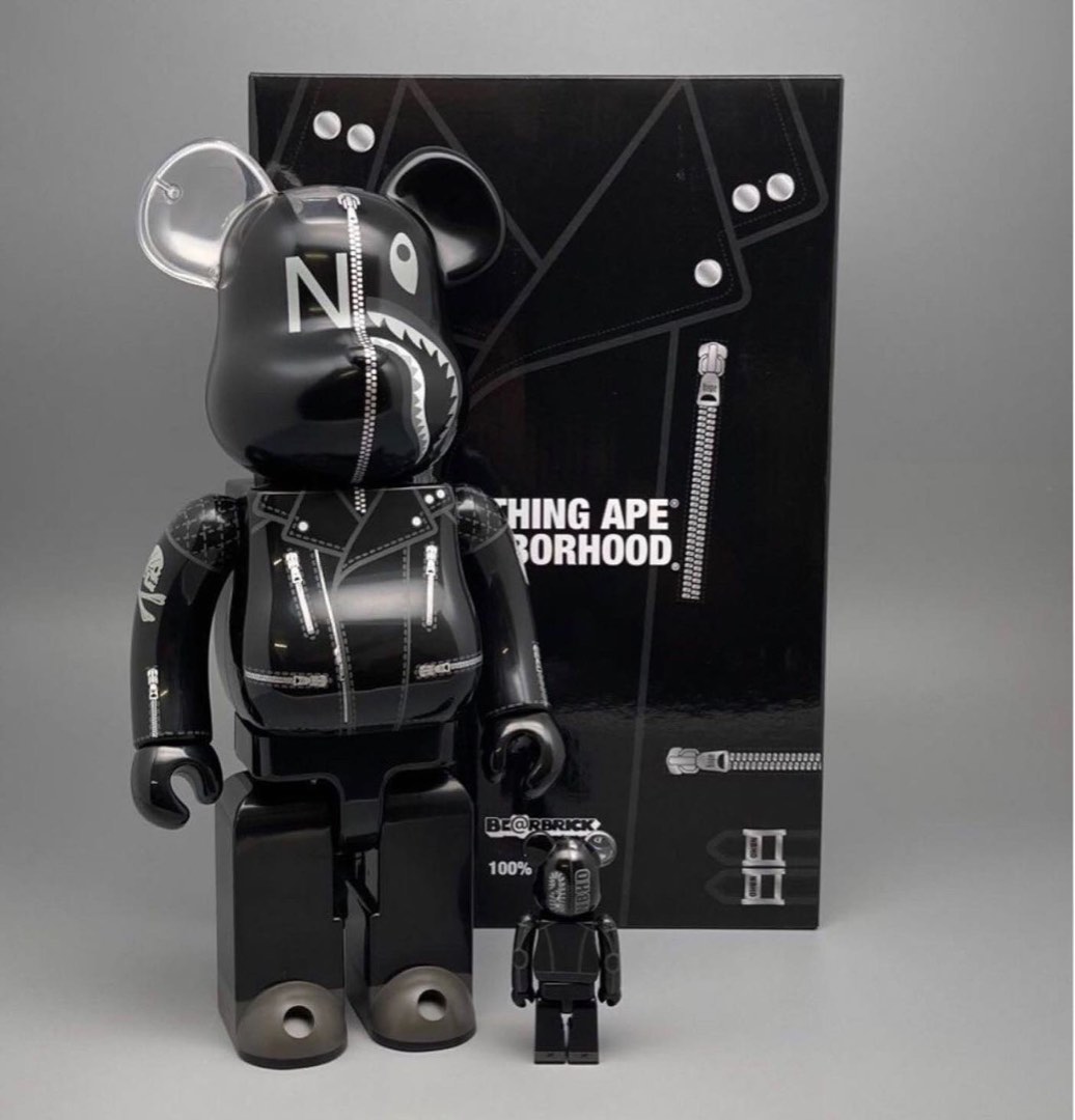 BE@RBRICK - NEIGHBORHOOD BAPE SHARK 100%&amp;400% Bape x Neighborhood Shark 400% + 100% 聯名公仔熊
