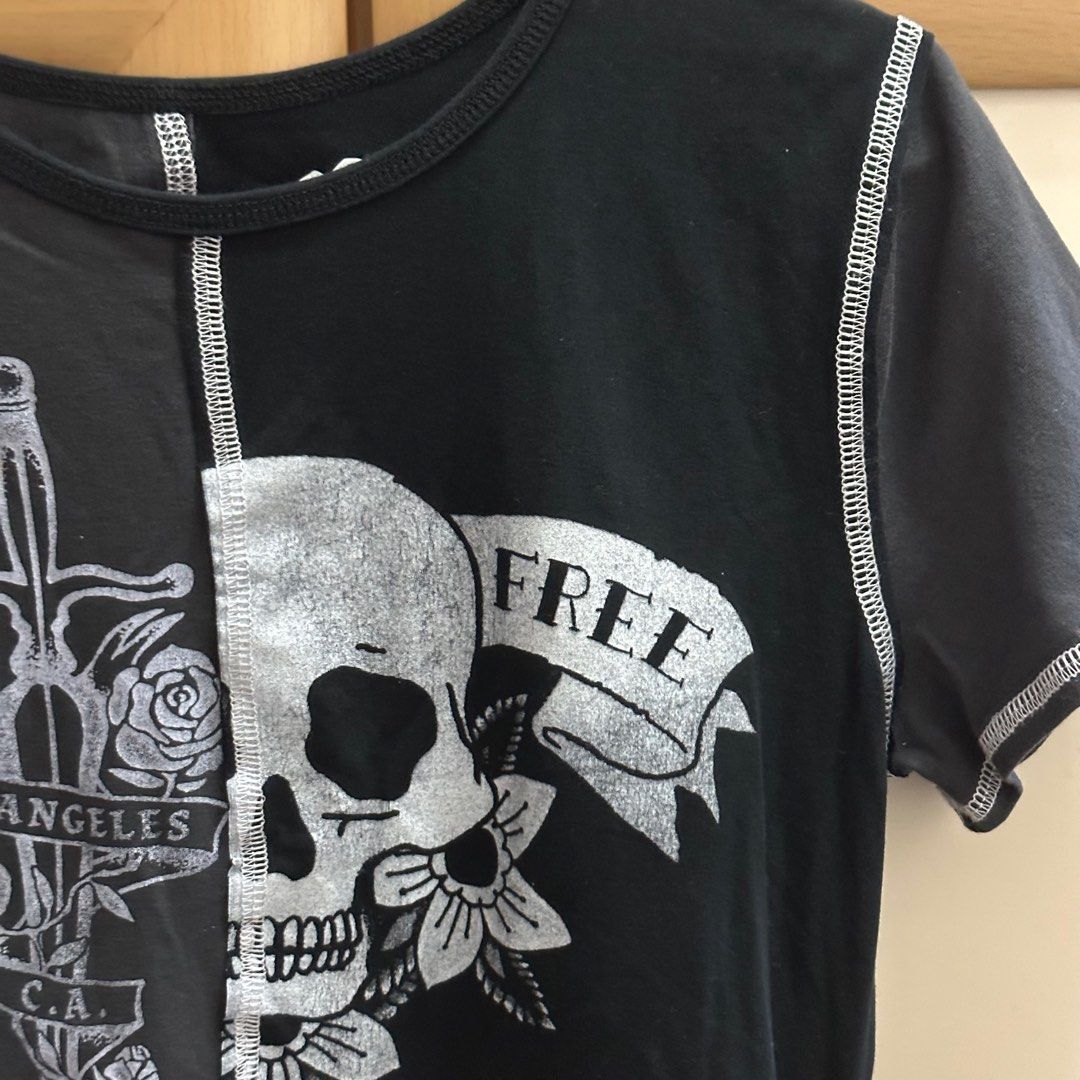 black white skull t shirt hollister y2k T