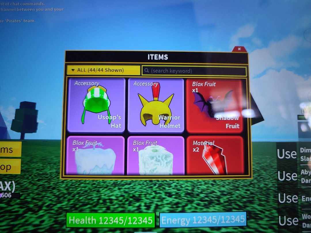 I'm selling blox fruit account, lvl Max all gamepass except fruit notifer,  contains, cdk, soul guitar, Dough Full awk food, and being able to pay  Raid, BUDHA, Control rumble paw, , trident
