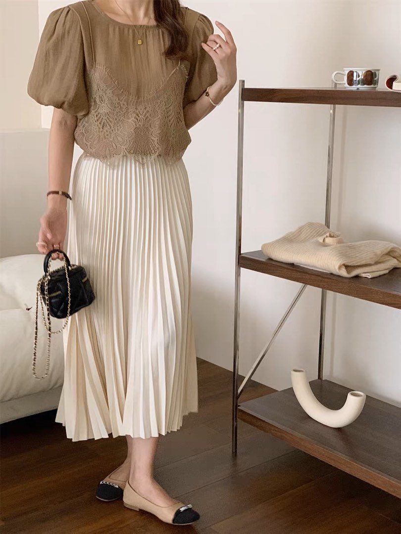 Pleated midi deals skirt ivory