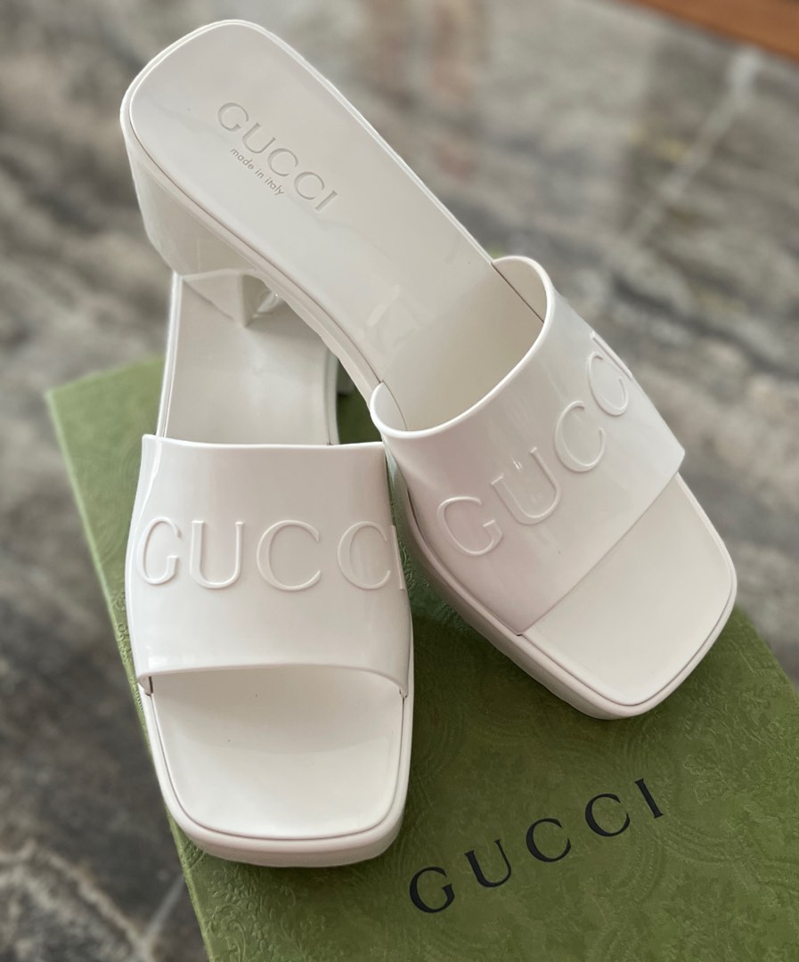 White gucci slides women hot sale