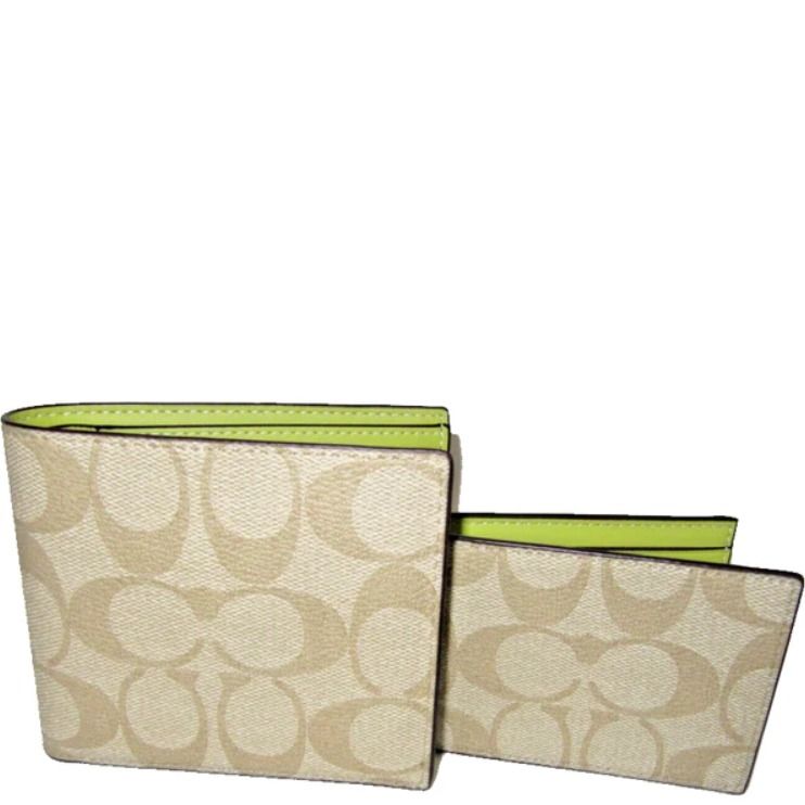 BRAND NEW AUTHENTIC INSTOCK COACH 3 IN 1 WALLET IN SIGNATURE CANVAS KHAKI KEY LIME 74993 Men s Fashion Watches Accessories Wallets Card Holders on Carousell