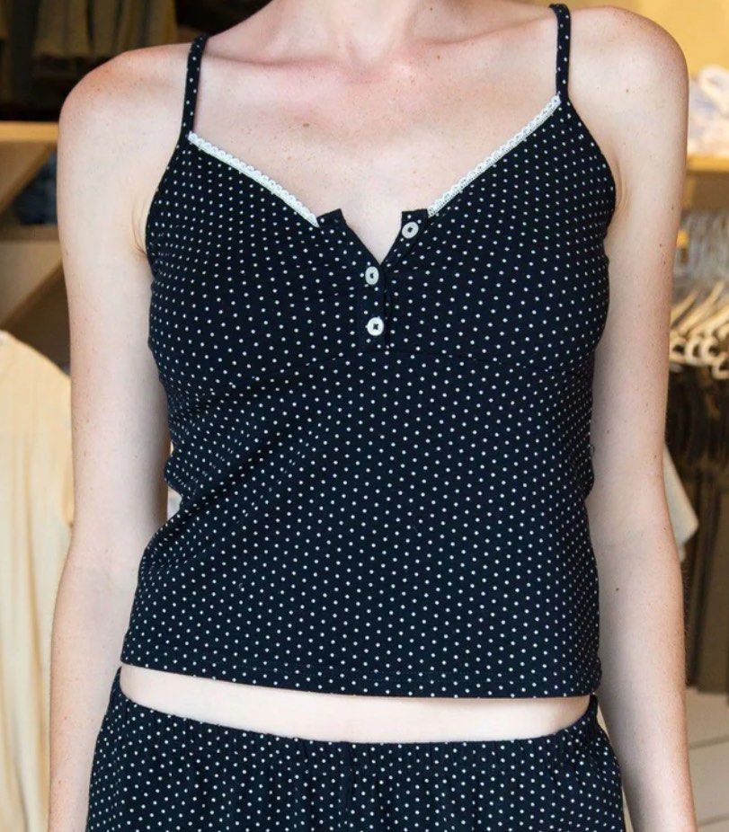 brandy melville authentic tiffany cotton polka dot dotted tank top shirt  sleeveless crop cropped top longsleeve