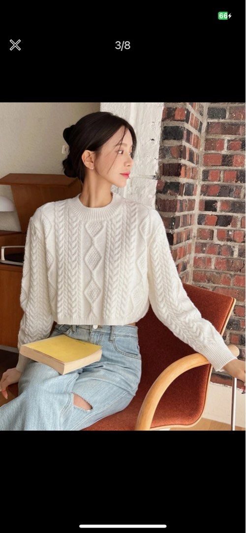 White cable knit on sale crop sweater
