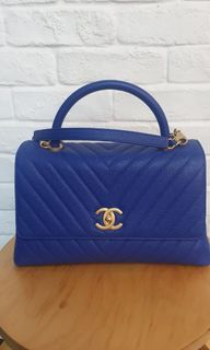 CHANEL Caviar Quilted Medium Coco Handle Flap Navy Blue 851468