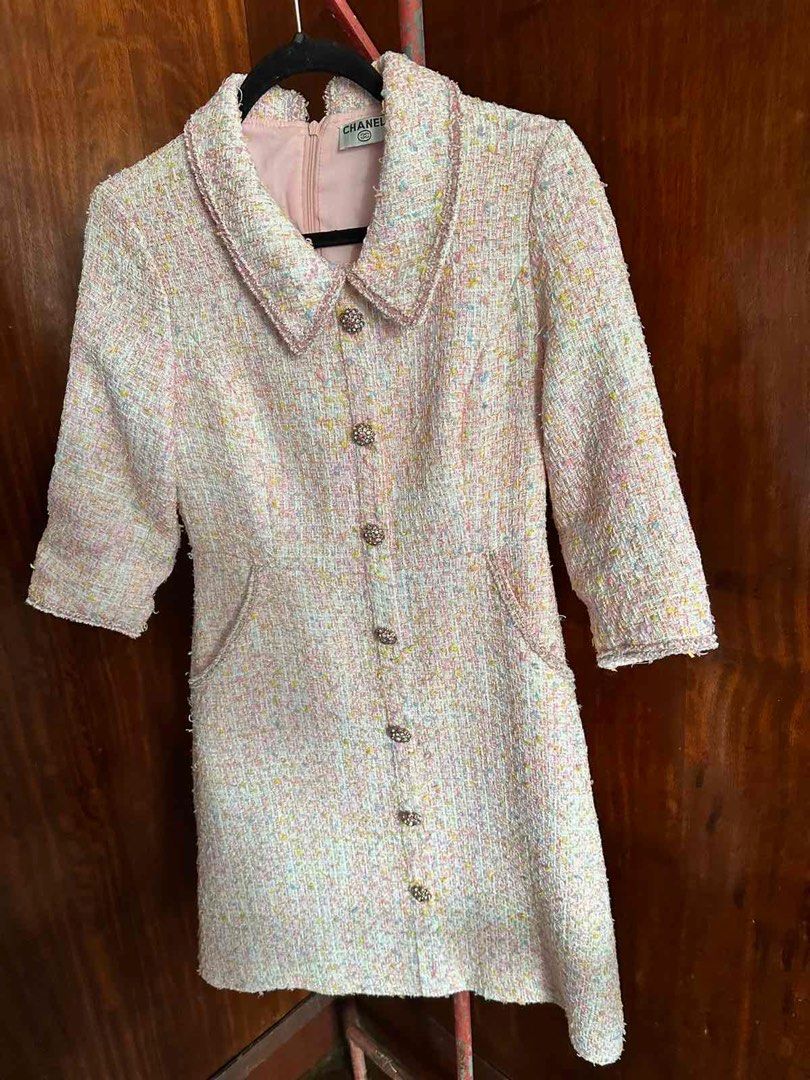 Chanel Dress (Category: Dresses) located in Las Pinas. Submitted by jazzbagnas (Listing ID 1259030885, Image 2). Description: Vintage Chanel Tweed dress Ideal for your next travel OOTD! Size - Small (can fit up to medium max 28-29 waistline) Yours for only 15k Fabric: Tweed Color: Pink Rank: 8/10 Inclusions: Legit Grails (upon request).