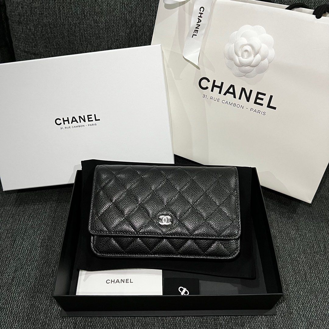 CHANEL wallet on chain (woc black caviar SHW), Luxury, Bags
