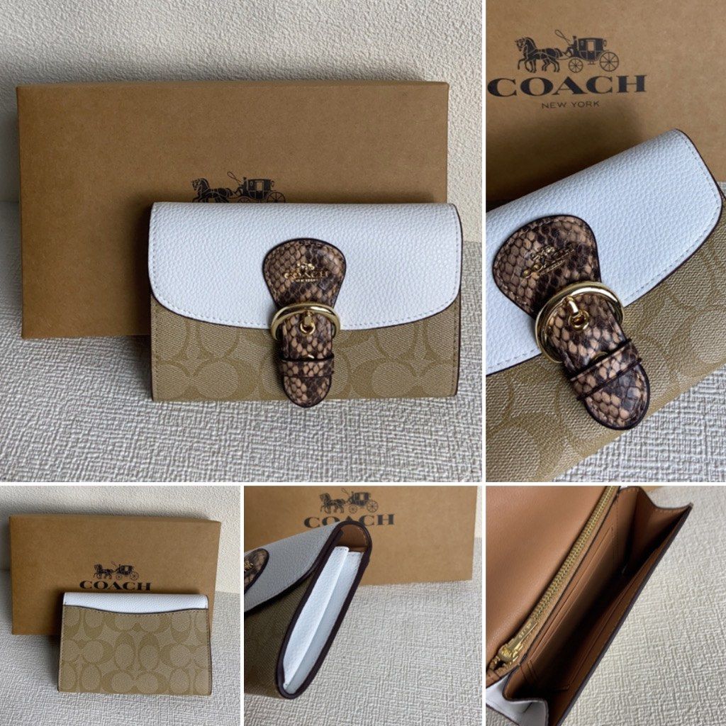小物 Coach Kleo Wallet Coach Kleo Wallet in Blocked Signature Canvas - Light Brown