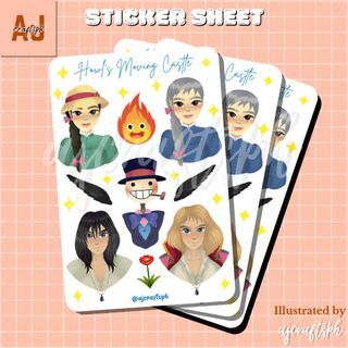 Deco Sticker Sheet Howl's Moving Castle Studio Ghibli Illustrated by Ajcraftsph