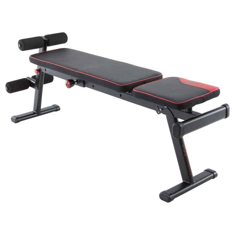 DOMYOS Reinforced flat inclined fold down weights gym bench 500