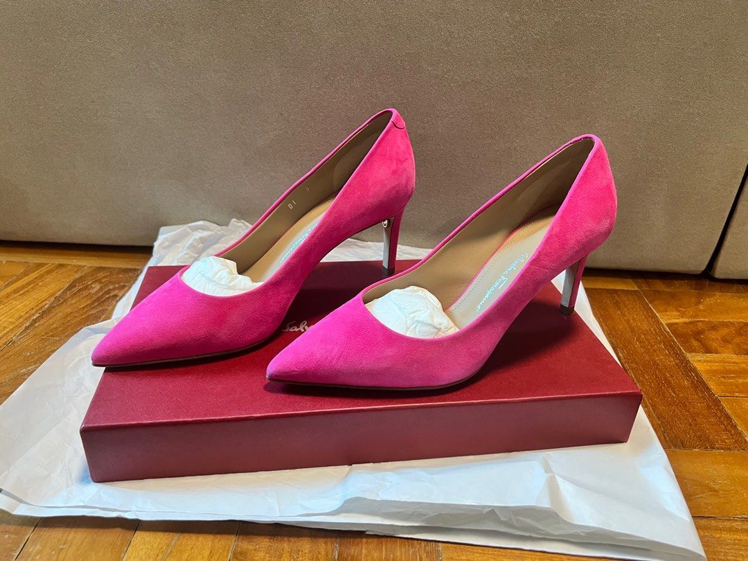 Ferragamo Hot Pink Suede Calf Heels Women s Fashion Footwear