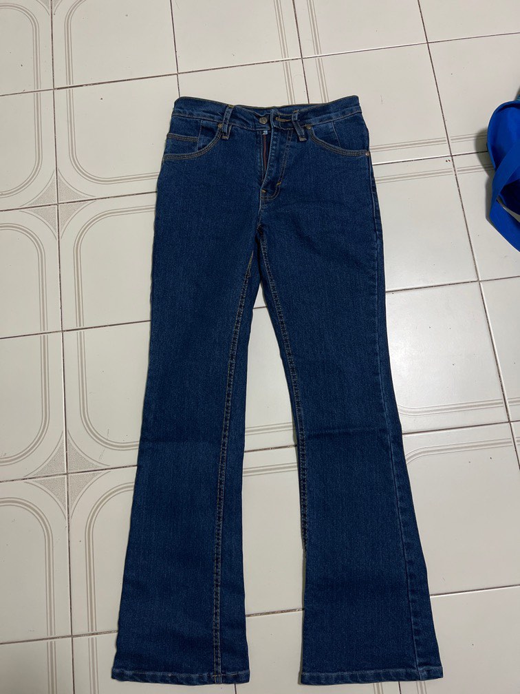 Dark blue raw flare jeans