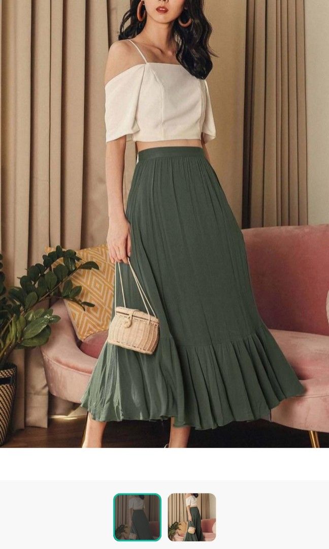 FM CERISE MAXI SKIRT IN OLIVE L Women s Fashion Bottoms Skirts