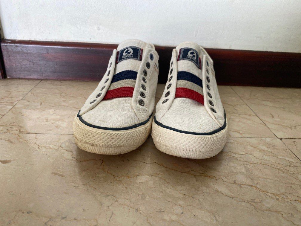 Red white and blue slip on shoes on sale