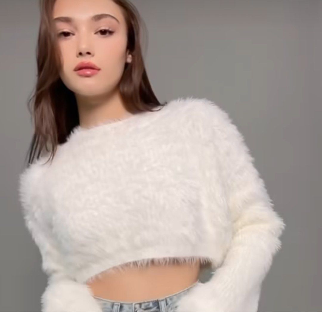 White fluffy pullover on sale