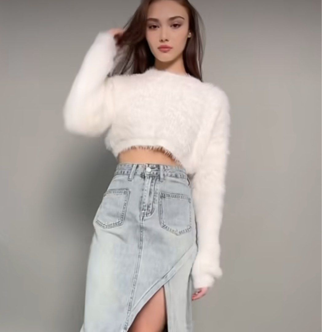 Furry Pullover Pink White Women s Fashion Tops Longsleeves