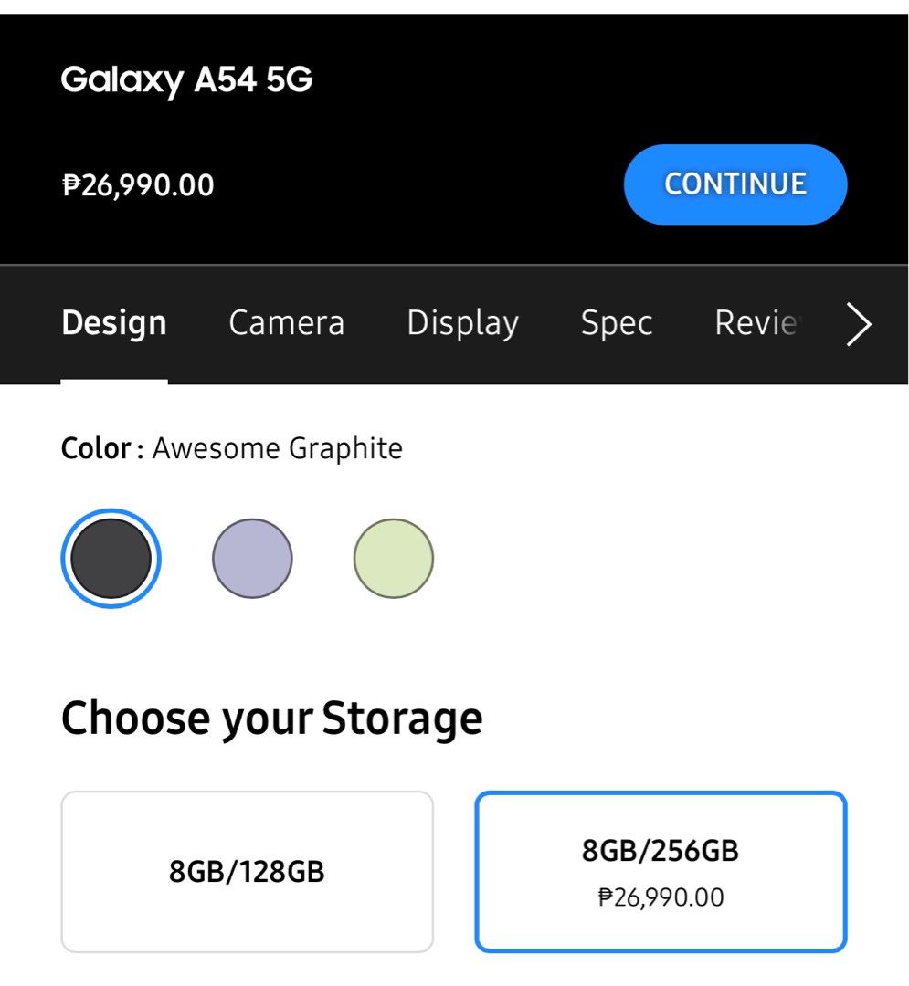 Samsung Galaxy A54 5G (Awesome Graphite, 8GB, 256GB Storage)