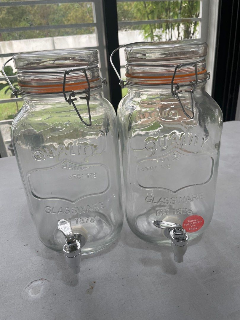 Glass Jar Water Dispenser, Furniture & Home Living, Kitchenware