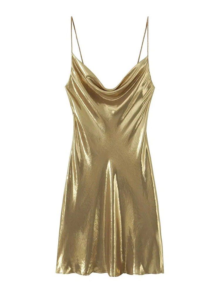 Gold Cowl Neck Dress, Women's Fashion, Dresses & Sets, Dresses on Carousell