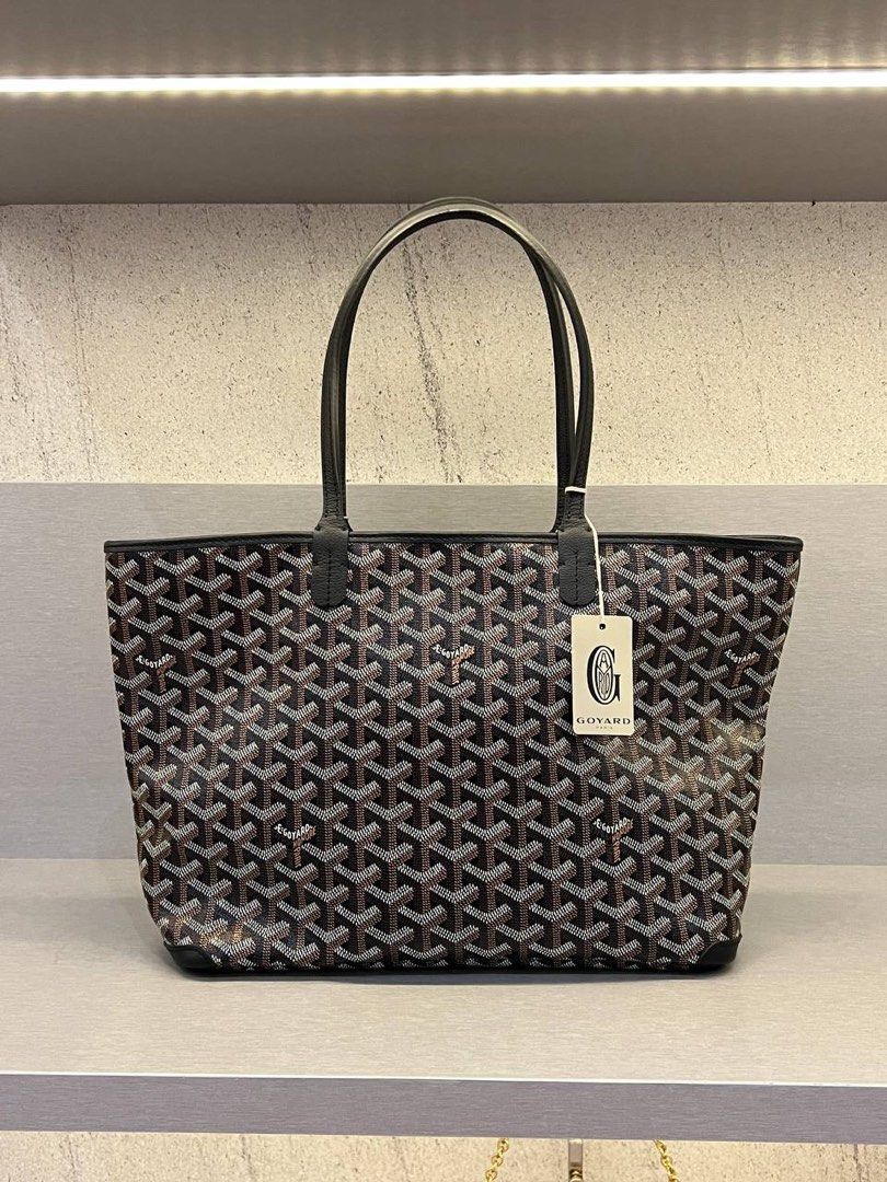 goyard artois small tote black canvas natural leather, with dust cover