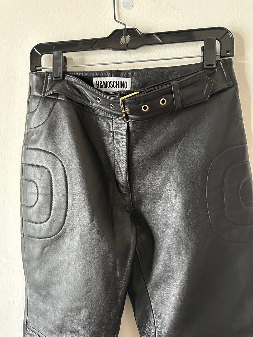 H M X Moschino Black Leather Biker Pants Size 36 Women Women s Fashion Bottoms Other Bottoms on Carousell