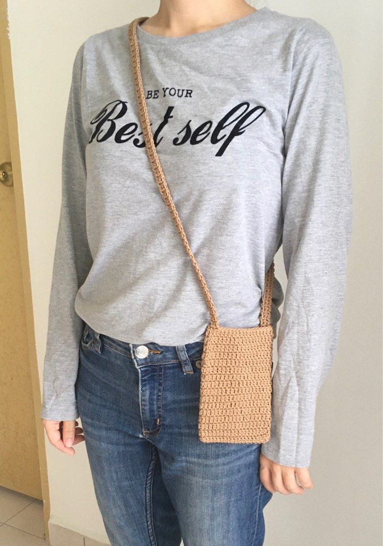 Checkered Crochet Phone Sling Bag main image 1