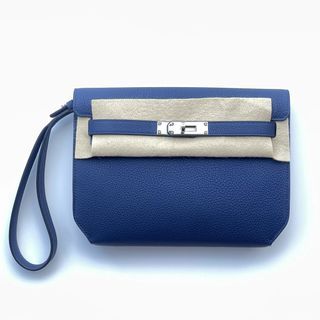 Hermes Kelly Depeches HSS 38 Briefcase Blue Electric Gold Hardware