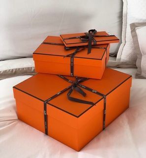 HERMES Twilly empty box Scarf gift box with ribbon Set of 8 Gift Orange  Storage