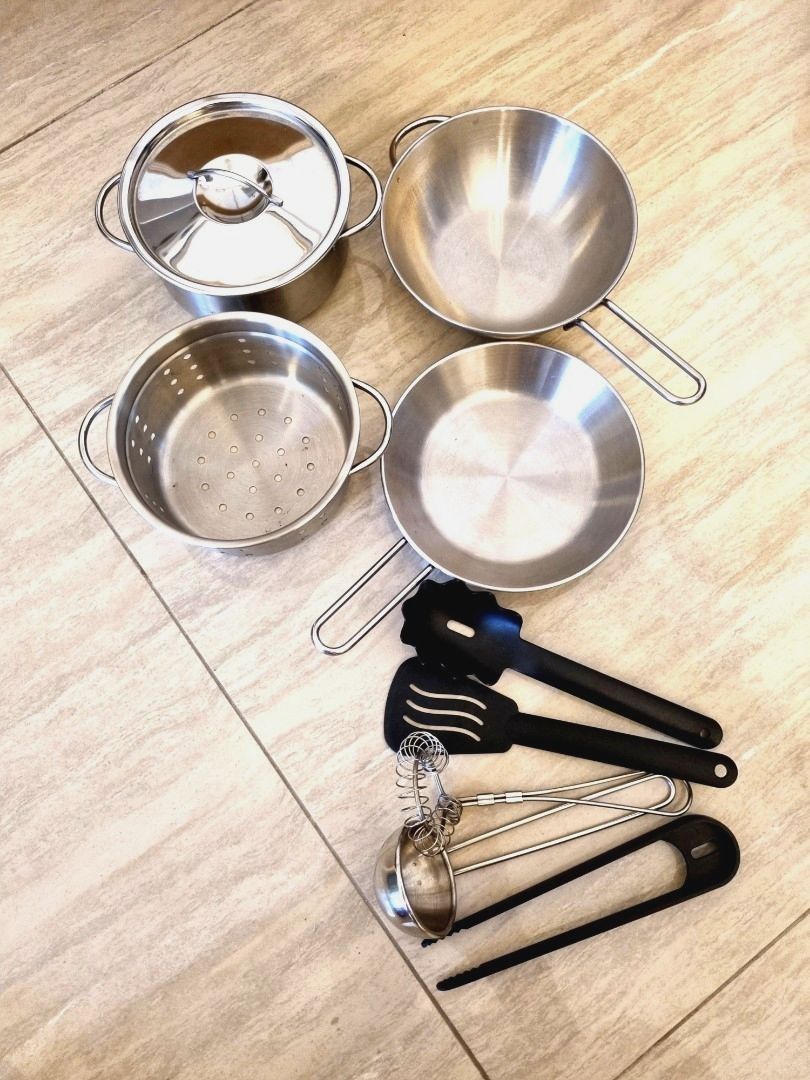 DUKTIG 5-piece toy cookware set, stainless steel color - IKEA