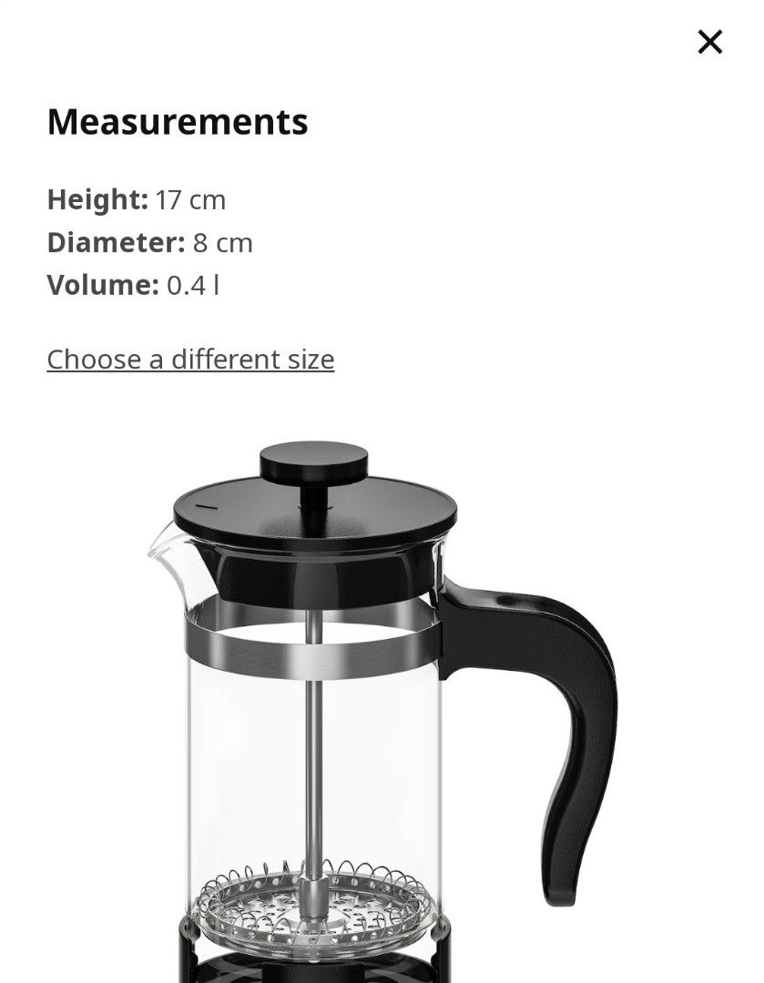 UPPHETTA French press coffee maker, glass, stainless steel, Height: 7  Diameter: 3 - IKEA