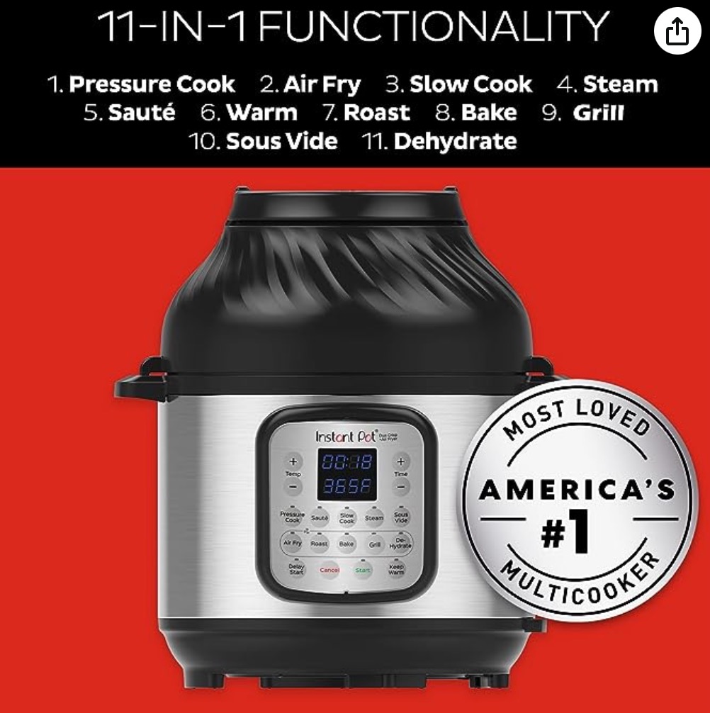 Instant Pot Duo Crisp + Air Fryer 8L Multicooker 11in1, TV & Home
