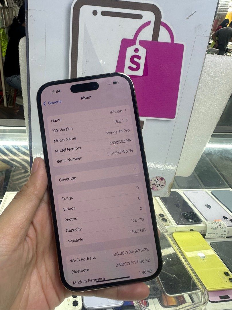 iphone 14 pro 128gb good as new (Category: iPhone 14 Series) located in Cainta. Submitted by vine_gadget_shop (Listing ID 1259065142, Image 3). Description: iphone 14 pro 128gb good as new factory unlock,ntc variant warranty until august 2024 no box ,unit charger only pick up store greenhills shopping center we accept trade in we accept credit card ,ggives installment we do cod and door to door we ship nationwide for fast transaction call 0927736