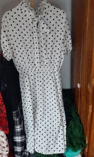 (JKT) Dress GRL Putih Polka Hitam