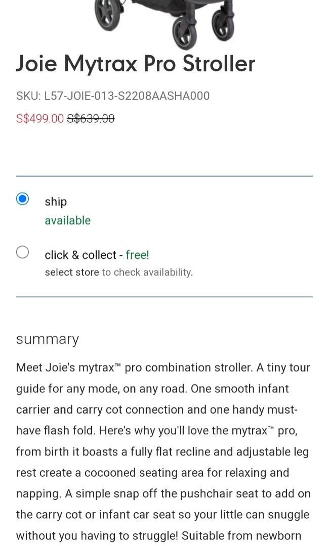 Joie Stroller Mytrax Pro Babies Kids Going Out Strollers on