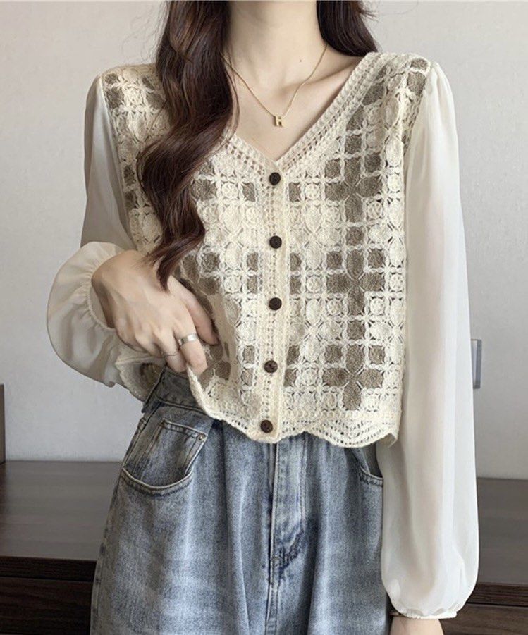 Knitted White Cream Cardigan Women s Fashion Tops Longsleeves