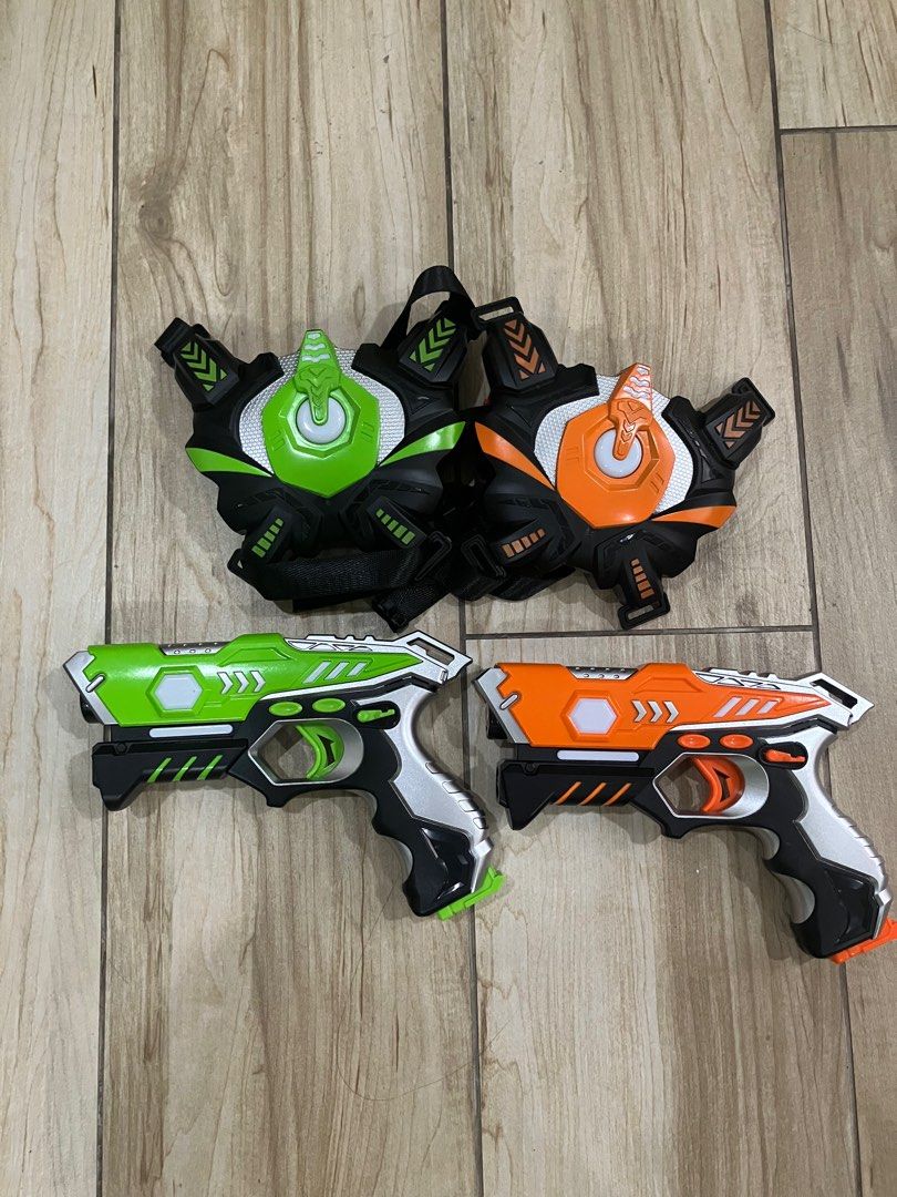 Laser Toy Gun Set (2 or 4 guns) (Category: Action & Battle Toys) located in San Juan City. Submitted by stillgoodsecondhand (Listing ID 1258986611, Image 1). Description: Laser Toy Gun, comes with 2 guns and 2 vests. For 1 set (2 guns) - 1300 For 2 sets (4 guns) - 2500 Original 1 set sells for 2050, a 2 set sells for 3900P. https://s.lazada.com.ph/s.ikwbT RFS: Decluttering. husband bought for my girls last christmas, but they still prefer dolls. 